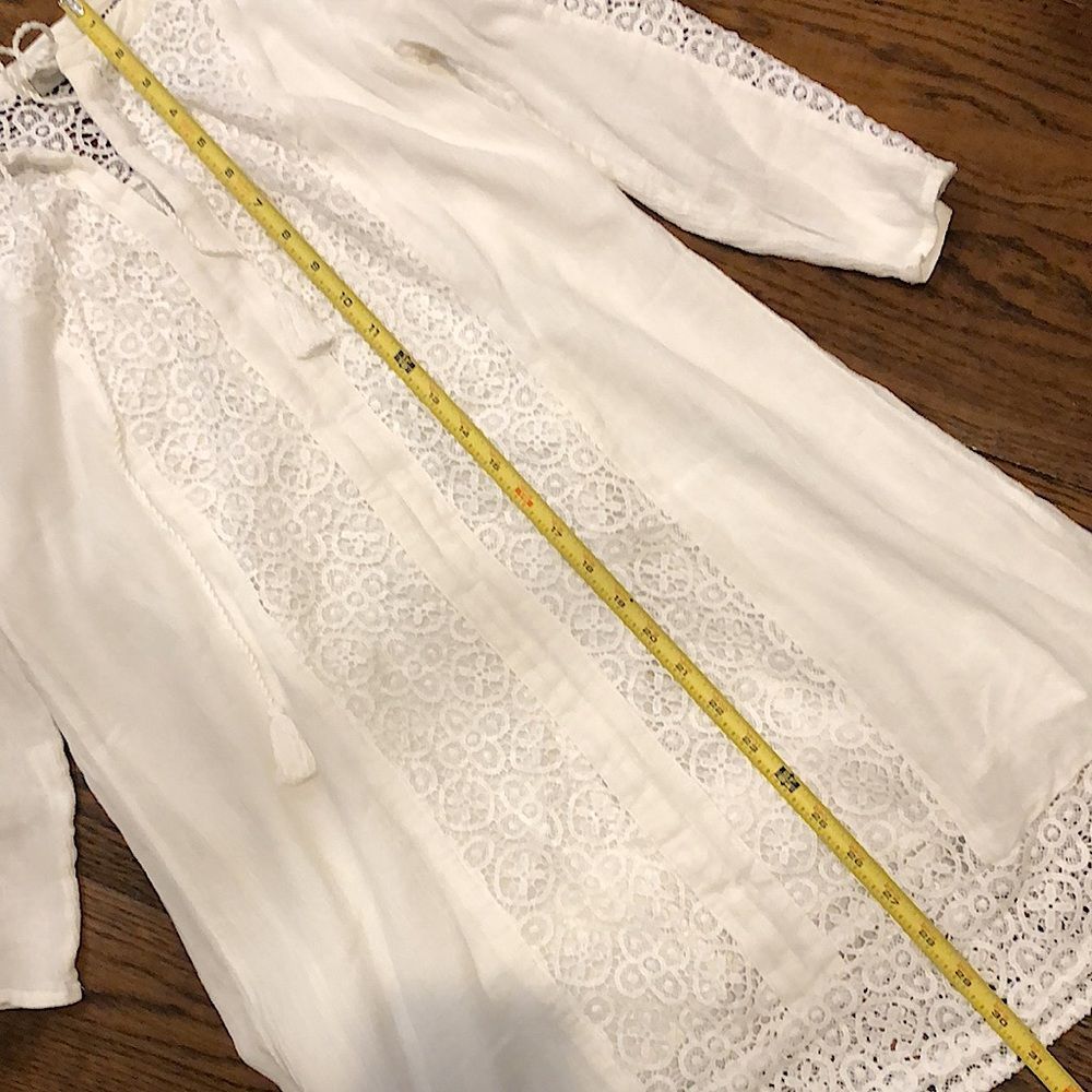 LUCKY BRAND Fully Lined White Crochet Long Sleeve Tunic w Tassels Sz Small - Picture 12 of 16